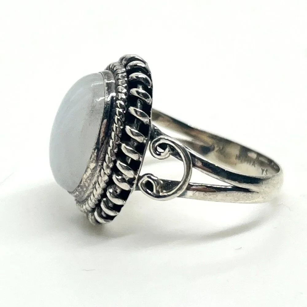 STERLING SILVER MOONSTONE Ring Oval Cabochon India  Signed Vintage Size 7.5